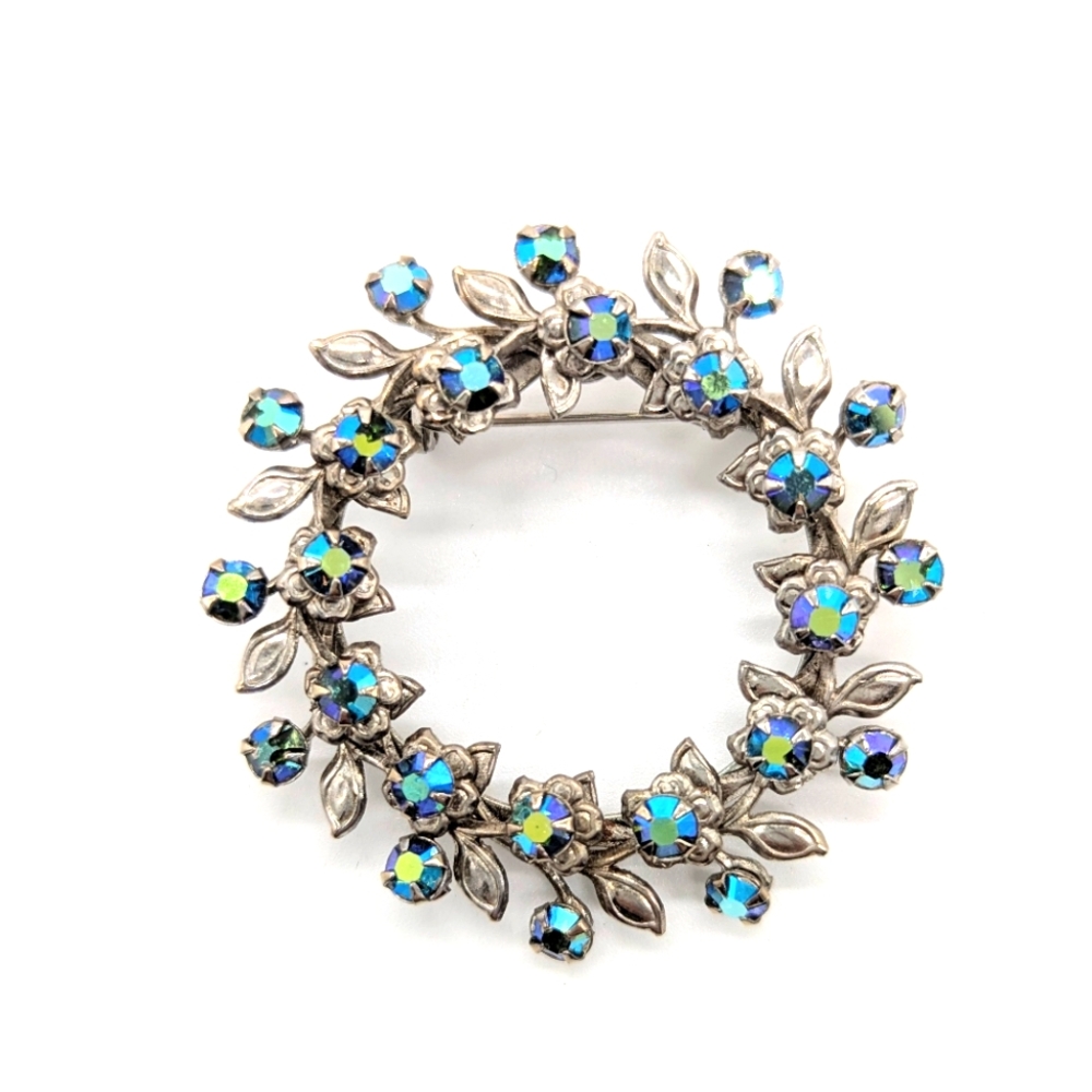 Vintage Blue Green Rhinestone Wreath